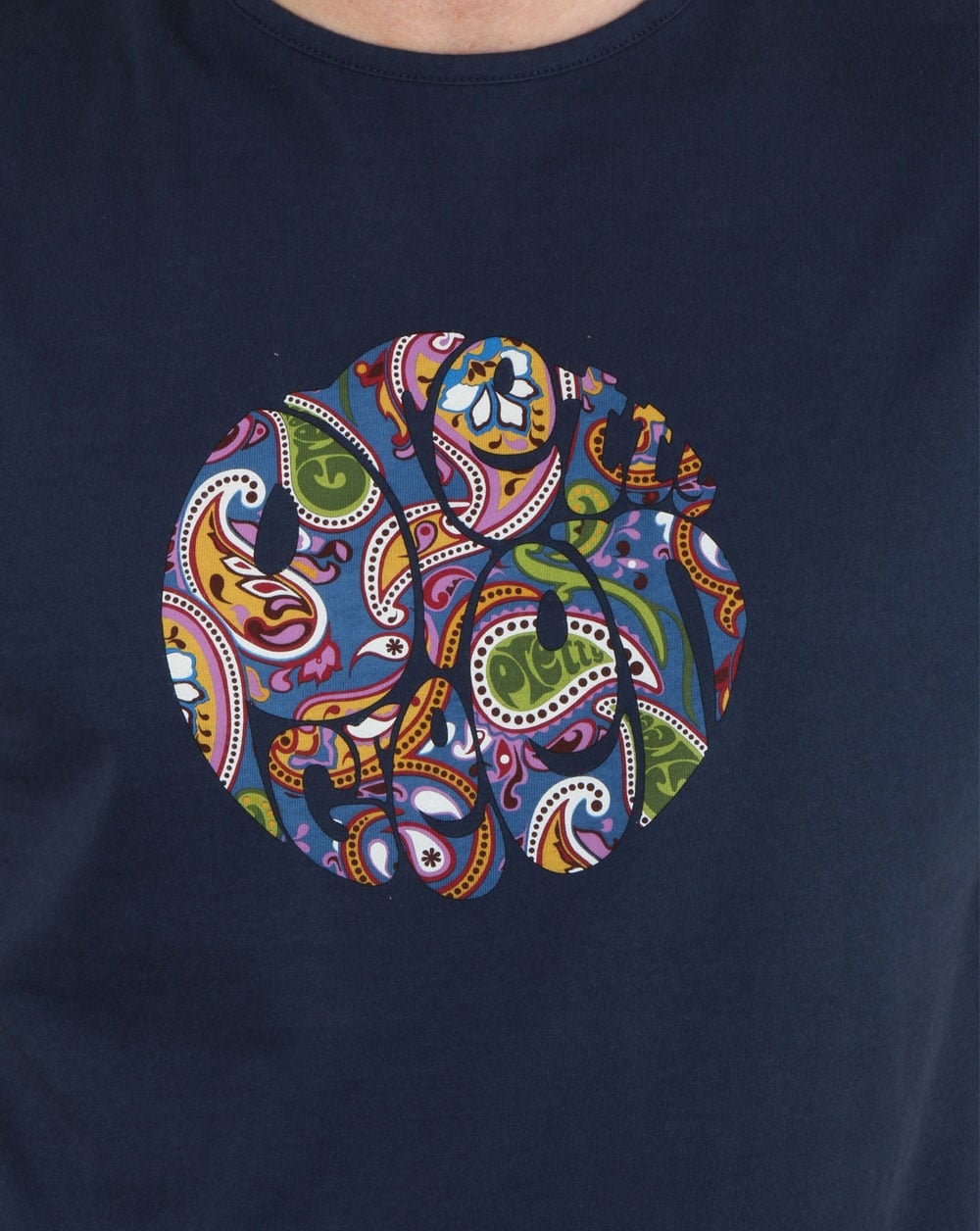 Pretty Green Paisley Logo T Shirt Navy