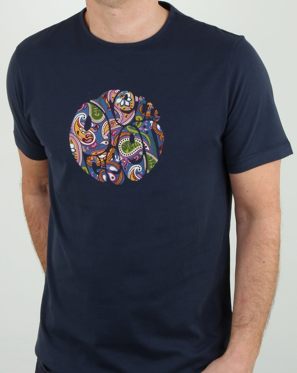 Pretty Green Paisley Logo T Shirt Navy