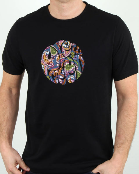 Pretty Green Thornley Paisley Logo T Shirt Black Vintage