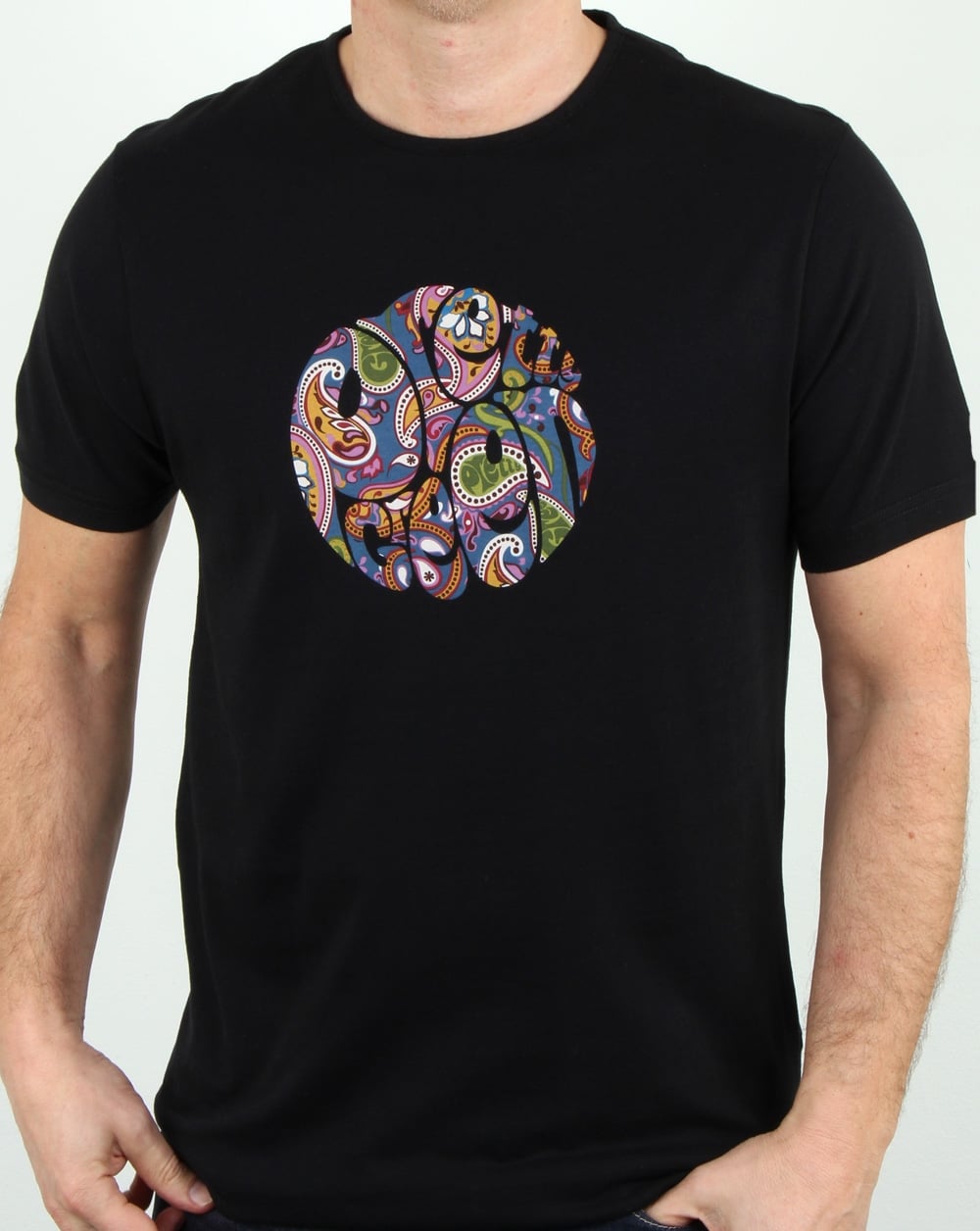 Pretty Green Thornley Paisley Logo T Shirt Black Vintage
