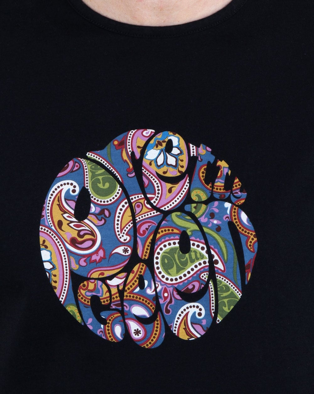 Pretty Green Thornley Paisley Logo T Shirt Black Vintage