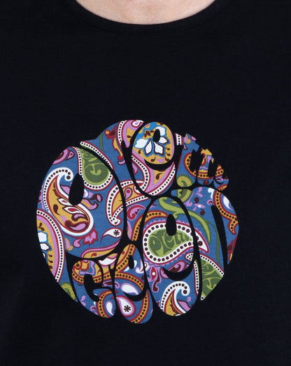 Pretty Green Thornley Paisley Logo T Shirt Black Vintage