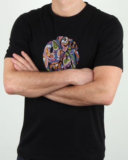 Pretty Green Thornley Paisley Logo T Shirt Black Vintage