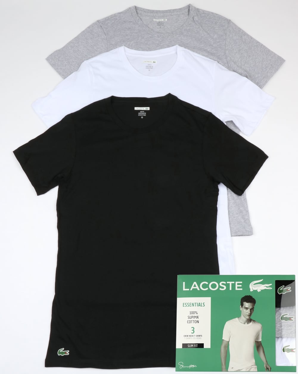 Lacoste Triple Pack Slim Crew Tees Black/White/Grey