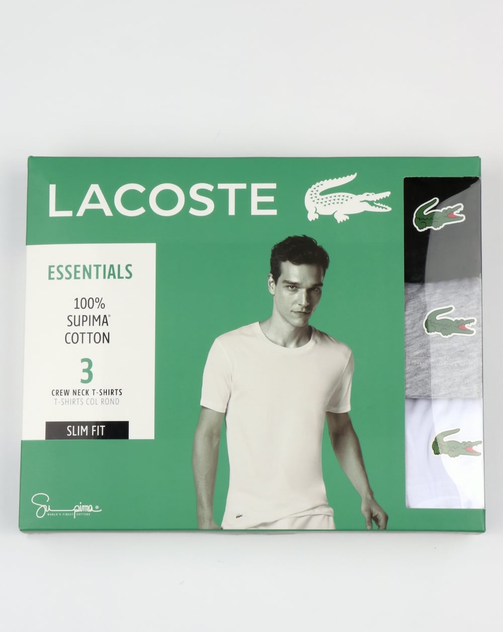 Lacoste Triple Pack Slim Crew Tees Black/White/Grey