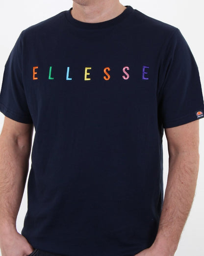 Ellesse Multi Colour Block Script T Shirt Navy