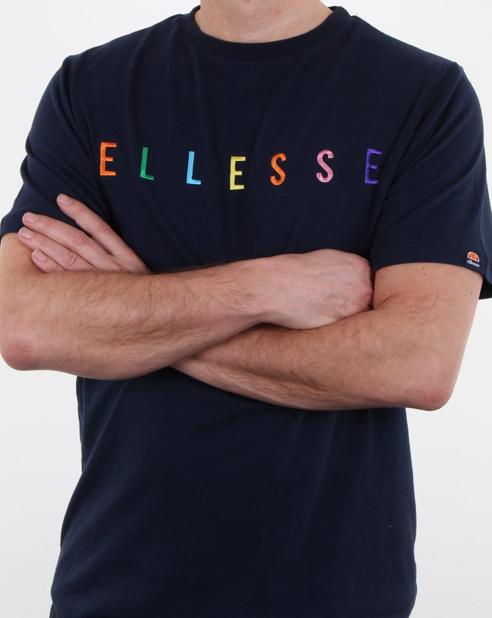 Ellesse Multi Colour Block Script T Shirt Navy