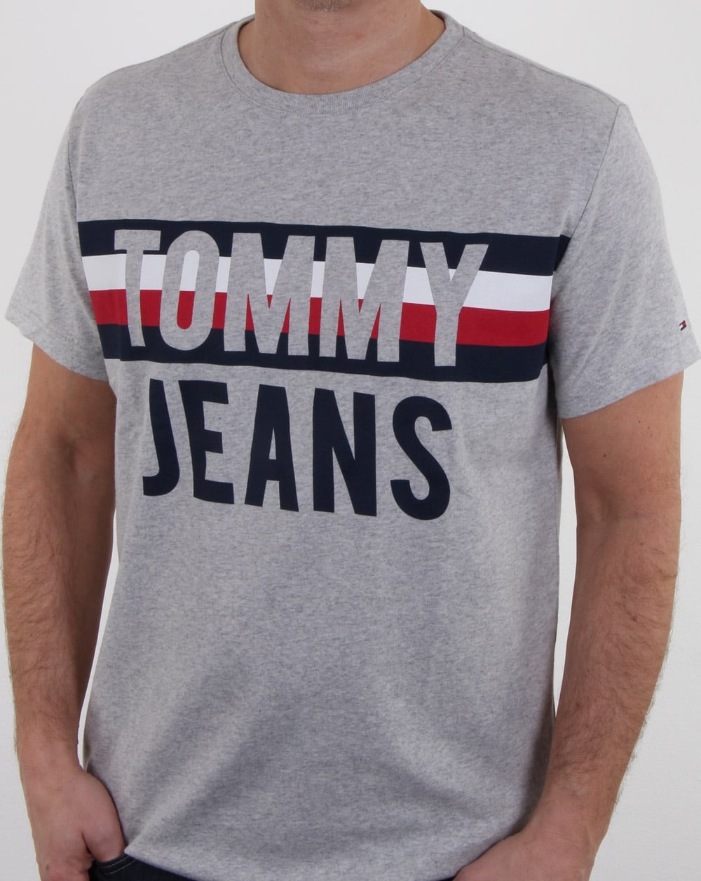 Tommy Hilfiger Colorblock Font T Shirt Light Grey Marl
