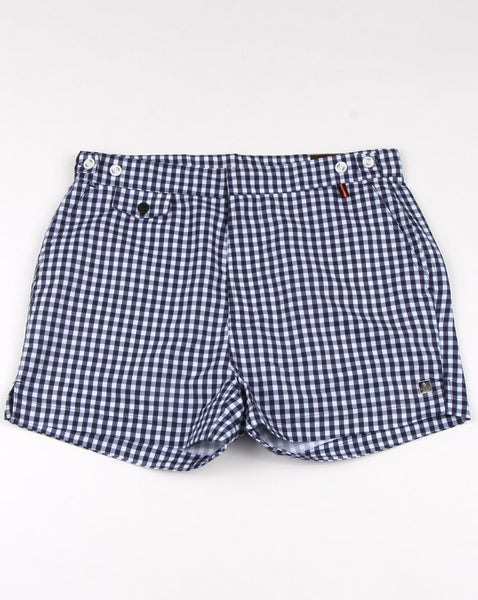 Luke Shorty Short Length Swim Shorts Navy/white Gingham