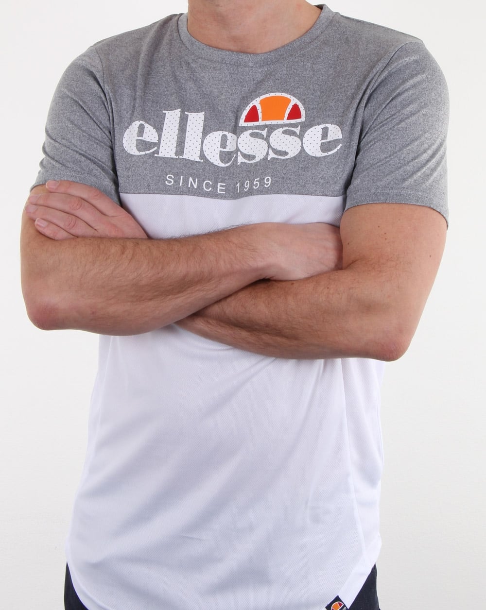 Ellesse Split T Shirt Grey Marl/white
