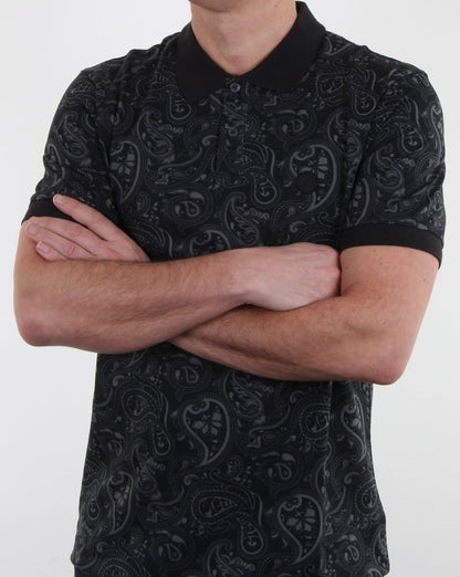 Pretty Green Ranson Paisley Polo Shirt Black Paisley