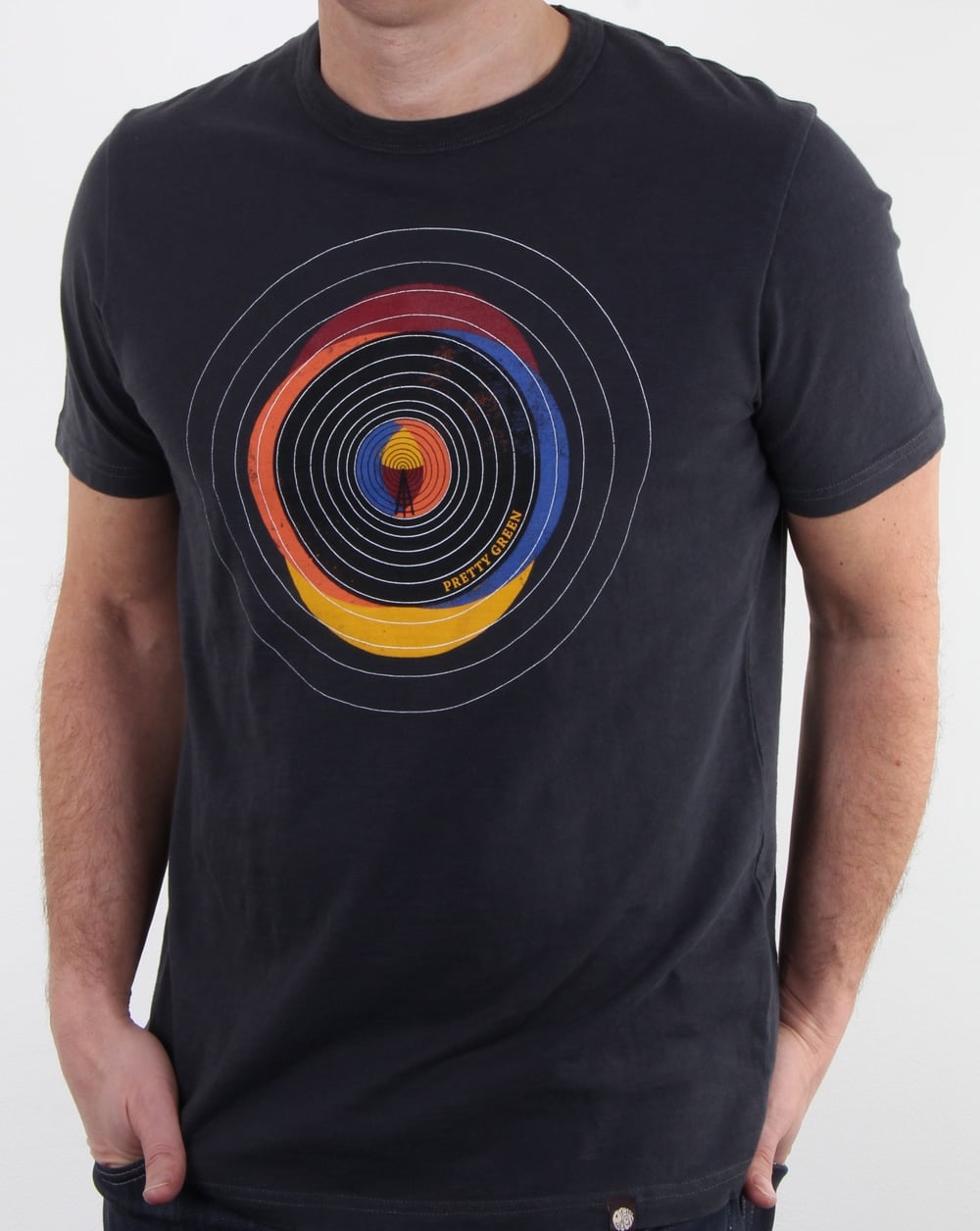 Pretty Green Vinyl Broadcast T Shirt Grey