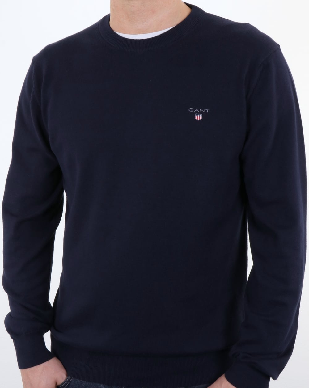 Gant Stretch Lightweight Cotton Jumper Evening Blue