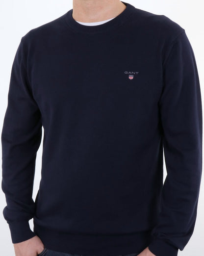 Gant Stretch Lightweight Cotton Jumper Evening Blue