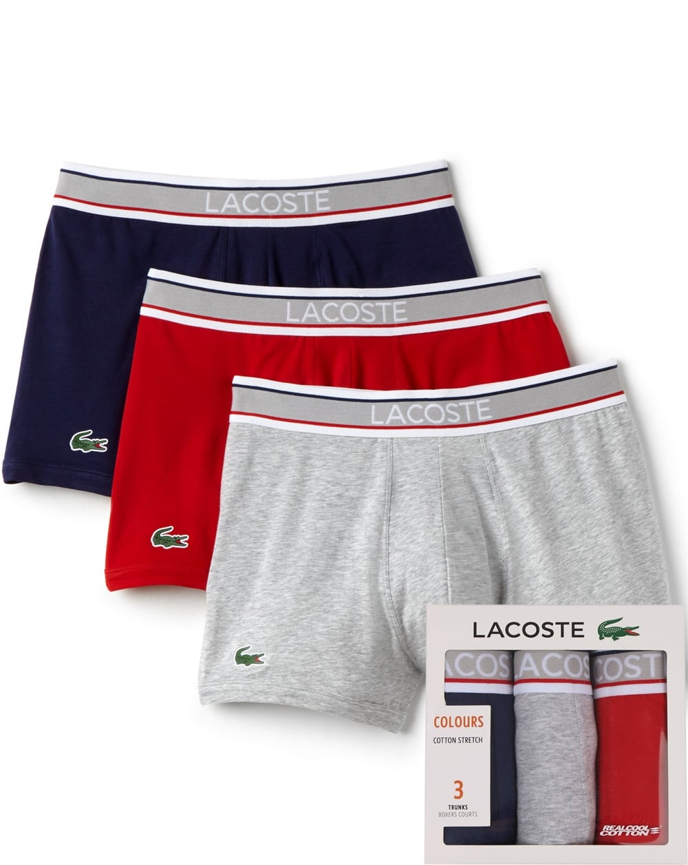 Lacoste Triple Pack Boxer Shorts Grey/Navy/Red