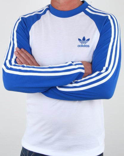Adidas Originals Long Sleeve 3 Stripes T Shirt White/Blue