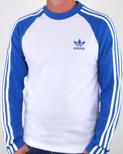 Adidas Originals Long Sleeve 3 Stripes T Shirt White/Blue