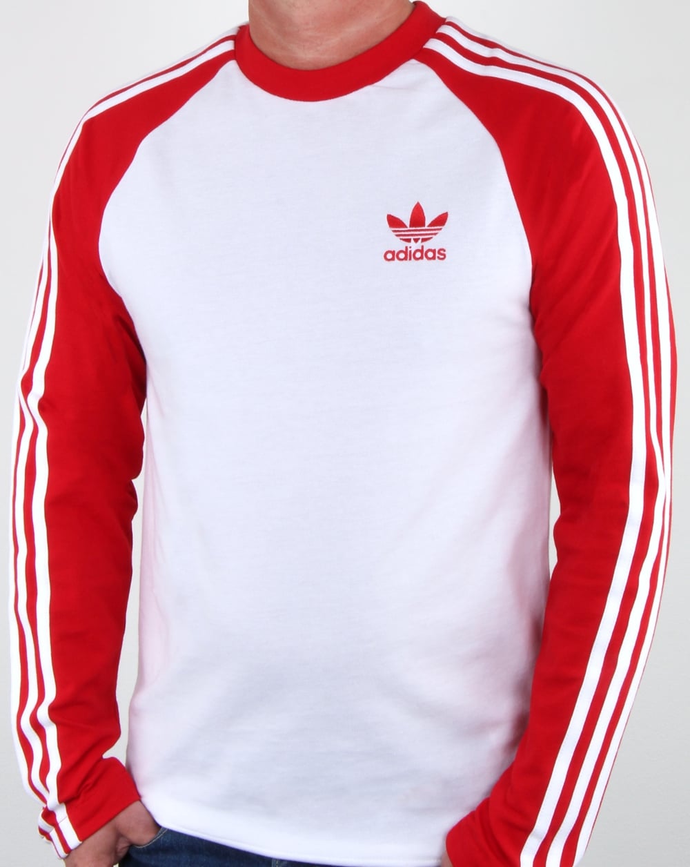 Adidas Originals Long Sleeve 3 Stripes T Shirt White/Red