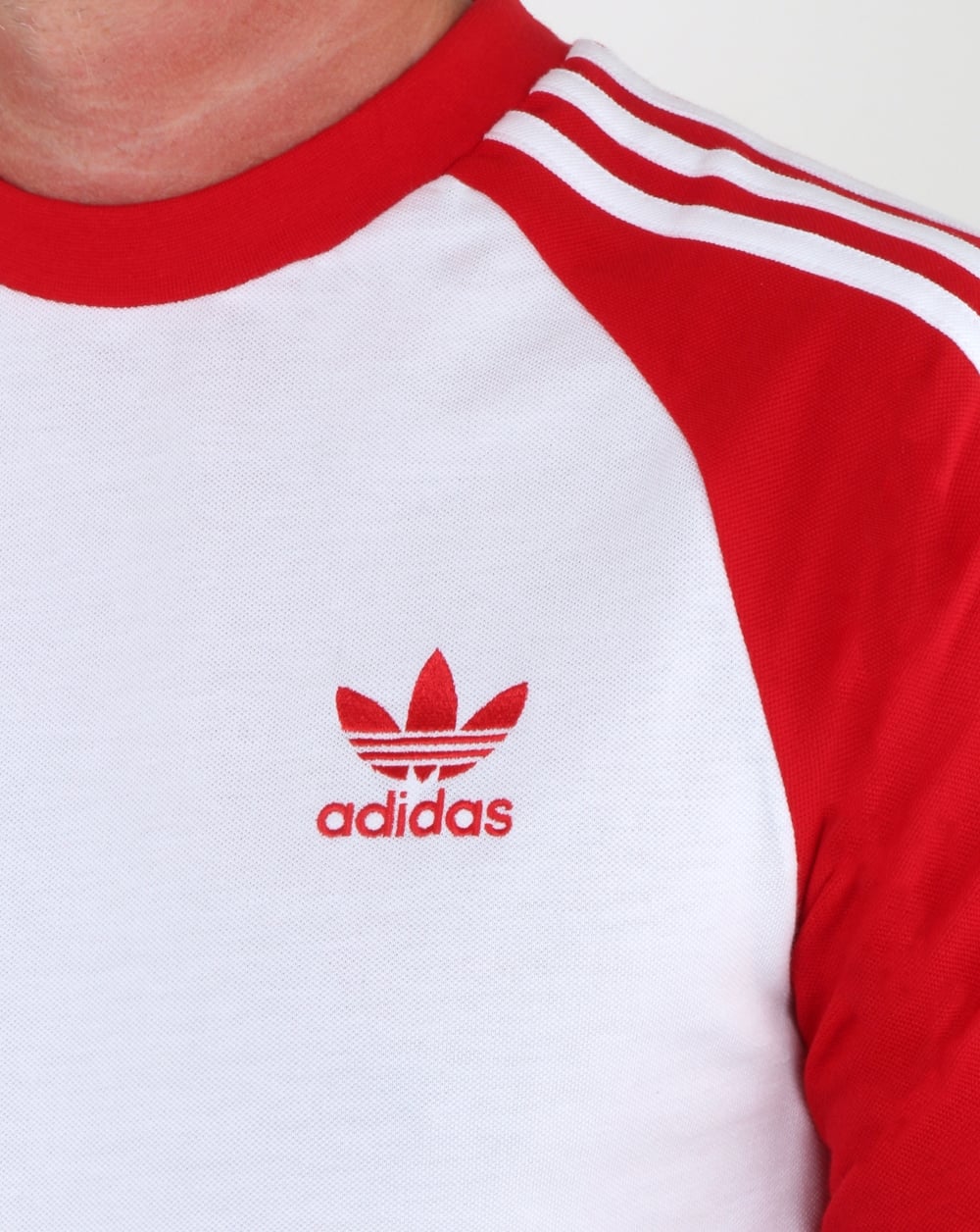 Adidas Originals Long Sleeve 3 Stripes T Shirt White/Red