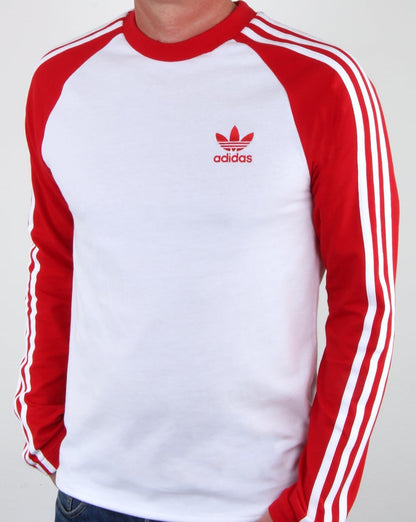 Adidas Originals Long Sleeve 3 Stripes T Shirt White/Red