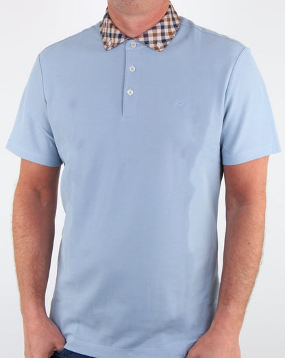 Aquascutum Coniston Check Collar Polo Shirt Sky Blue