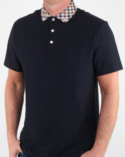 Aquascutum Coniston Check Collar Polo Shirt Navy