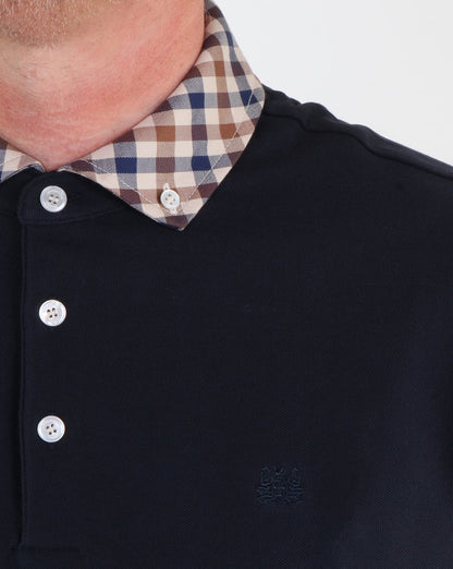 Aquascutum Coniston Check Collar Polo Shirt Navy