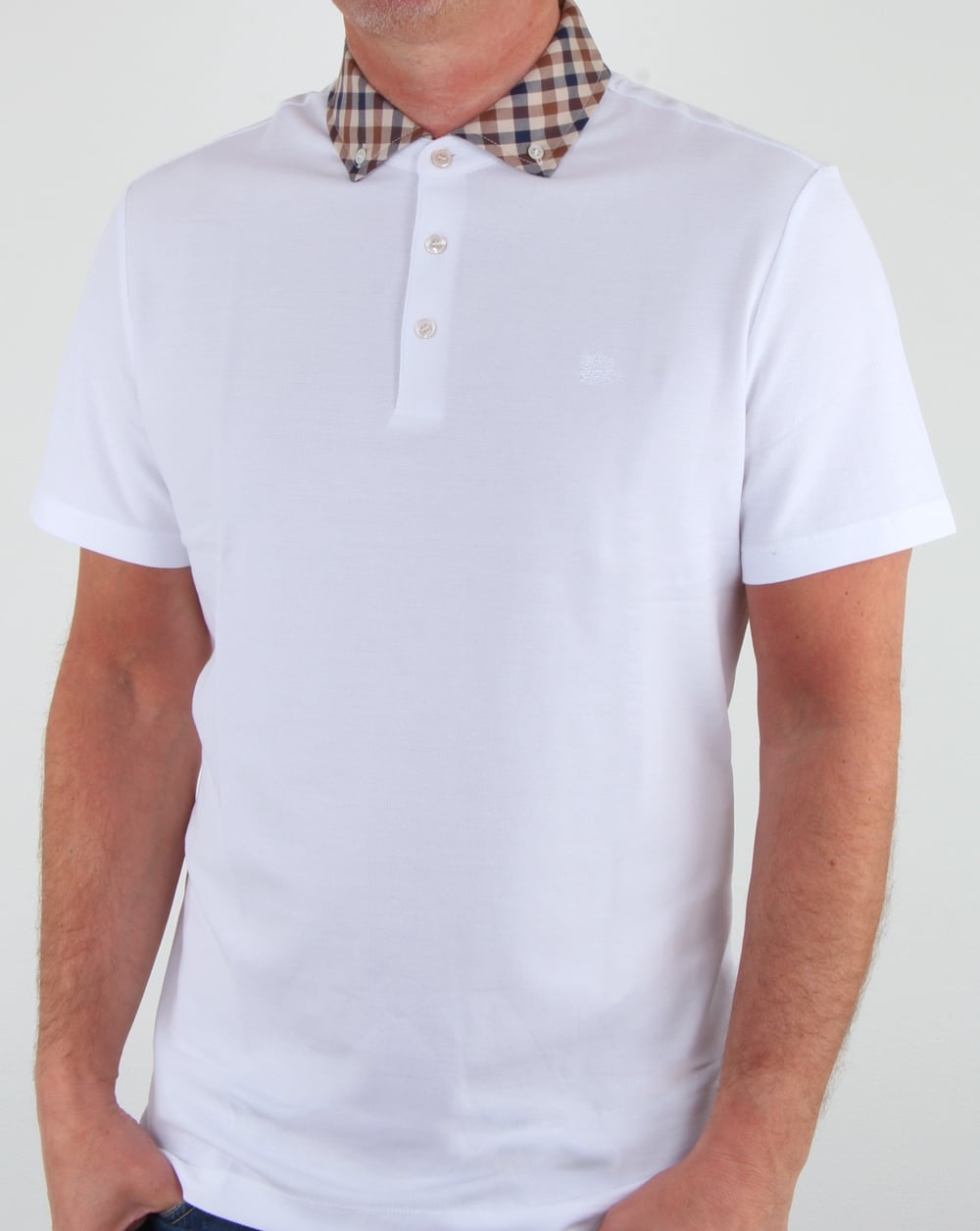 Aquascutum Coniston Check Collar Polo Shirt White