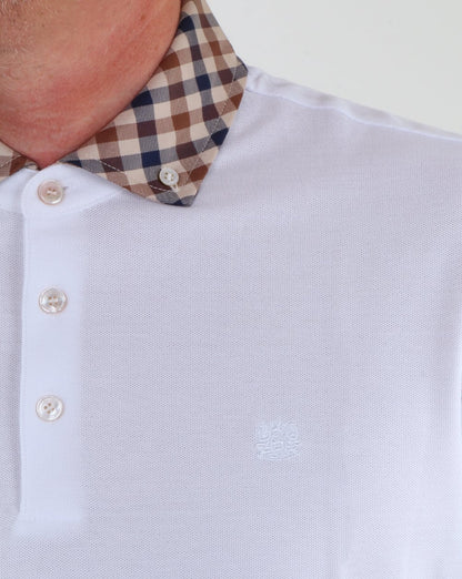 Aquascutum Coniston Check Collar Polo Shirt White