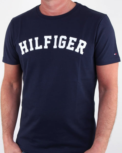 Tommy Hilfiger Text Logo T Shirt Navy