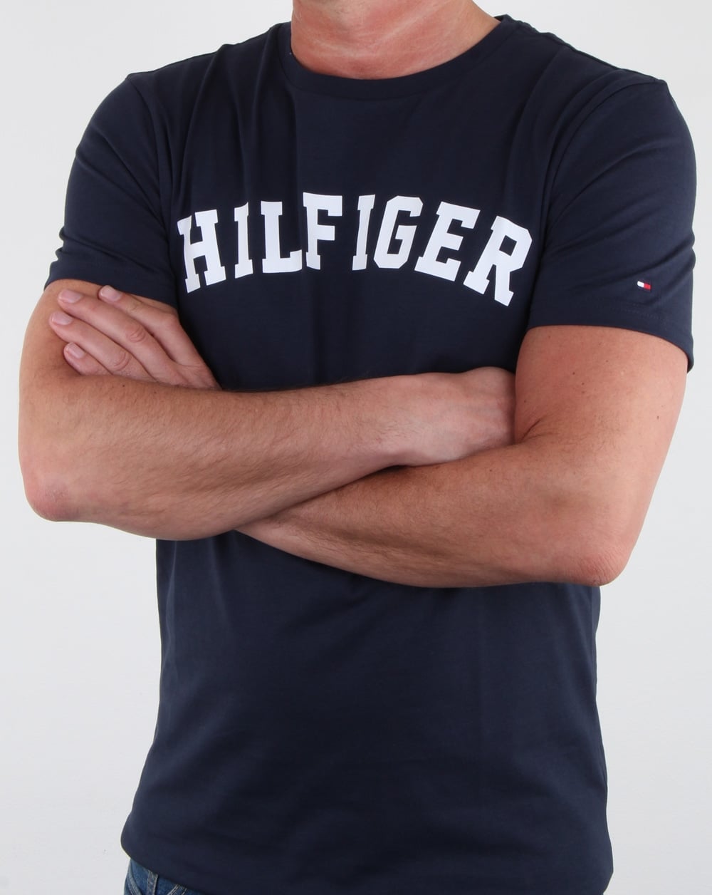 Tommy Hilfiger Text Logo T Shirt Navy