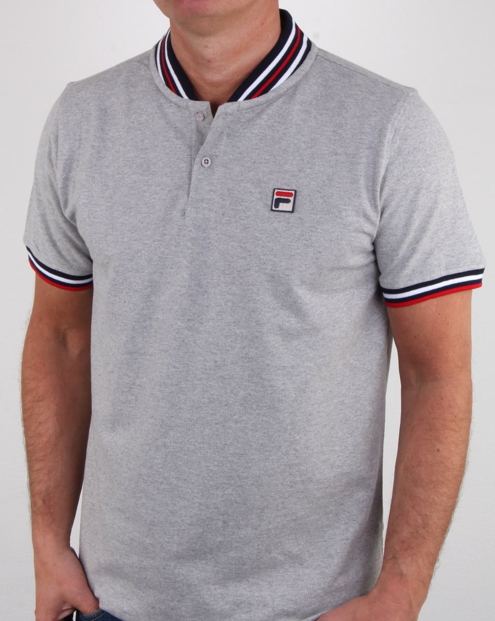 Fila Vintage Skipper Polo Shirt Light Grey Marl