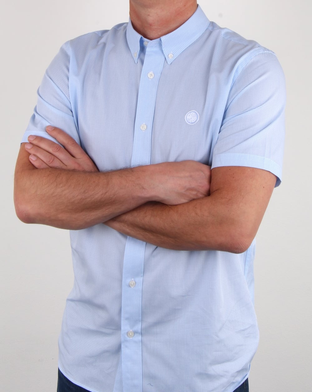 Pretty Green Hendry Gingham Short Sleeve Shirt Blue