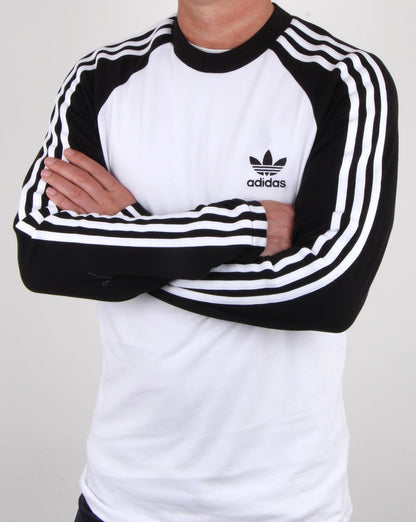 Adidas Originals Long Sleeve 3 Stripes T Shirt White/Black