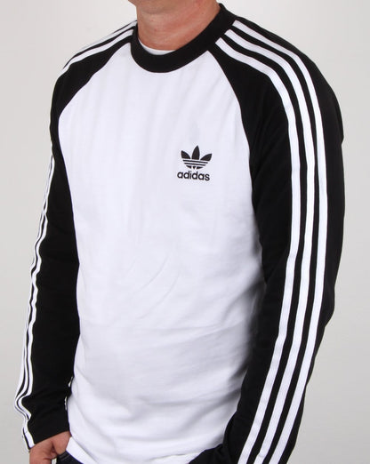 Adidas Originals Long Sleeve 3 Stripes T Shirt White/Black