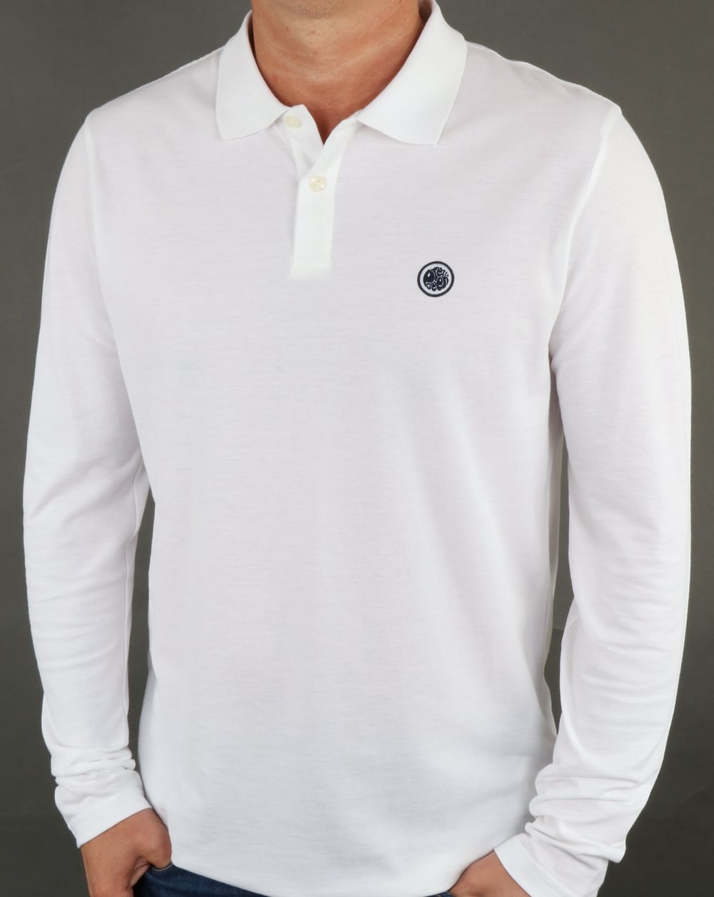 Pretty Green Hartford Long Sleeve Polo Shirt White