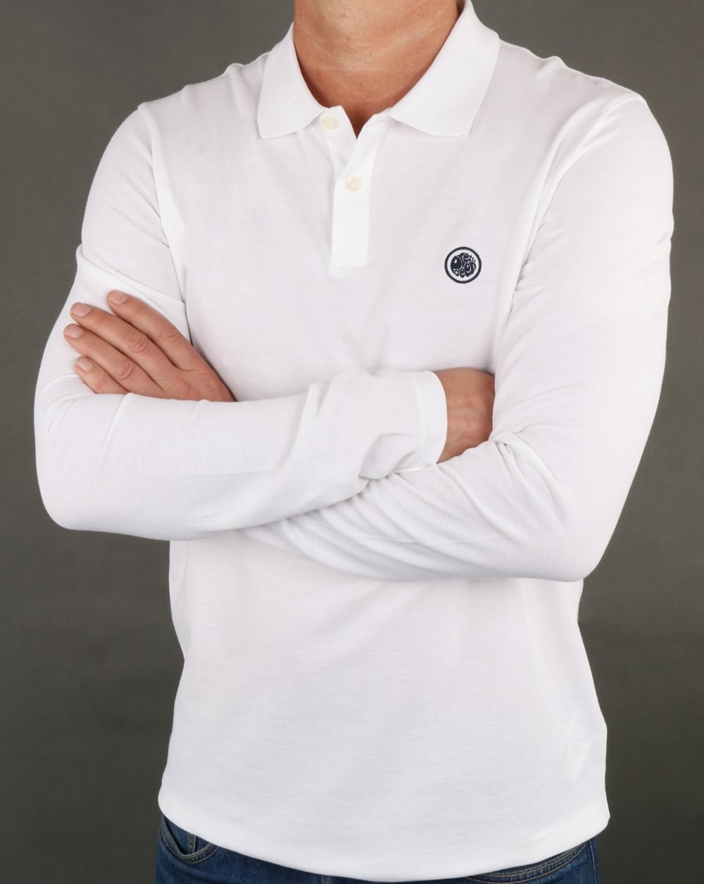 Pretty Green Hartford Long Sleeve Polo Shirt White