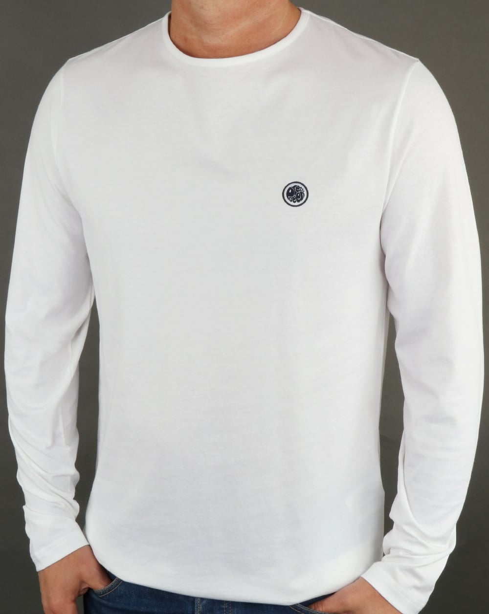 Pretty Green Mitchell Long Sleeve T Shirt White/Navy