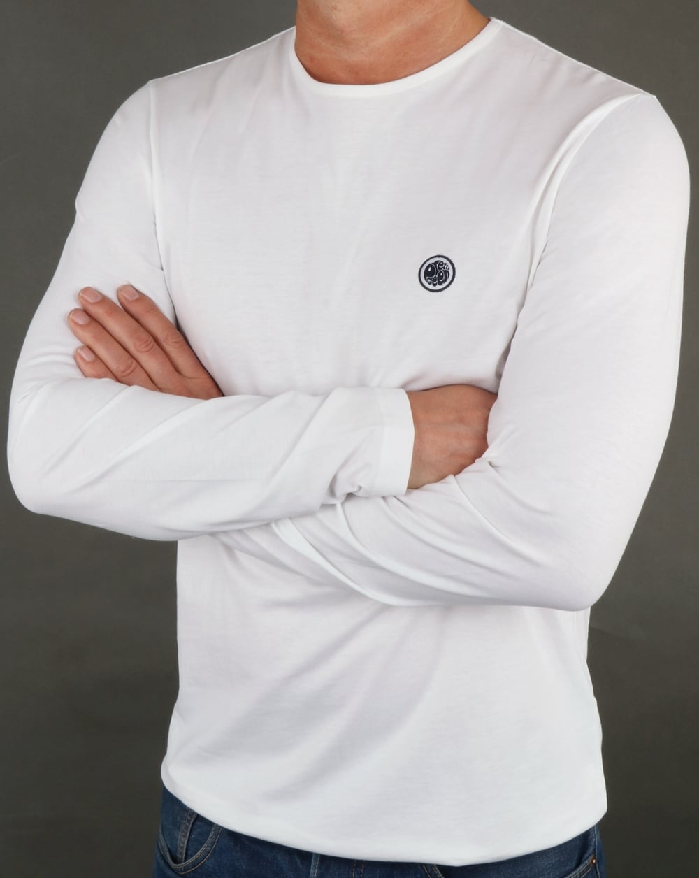 Pretty Green Mitchell Long Sleeve T Shirt White/Navy