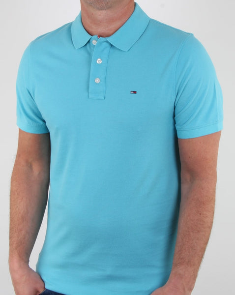 Tommy Hilfiger Cotton Pique Polo Shirt Aqua Blue