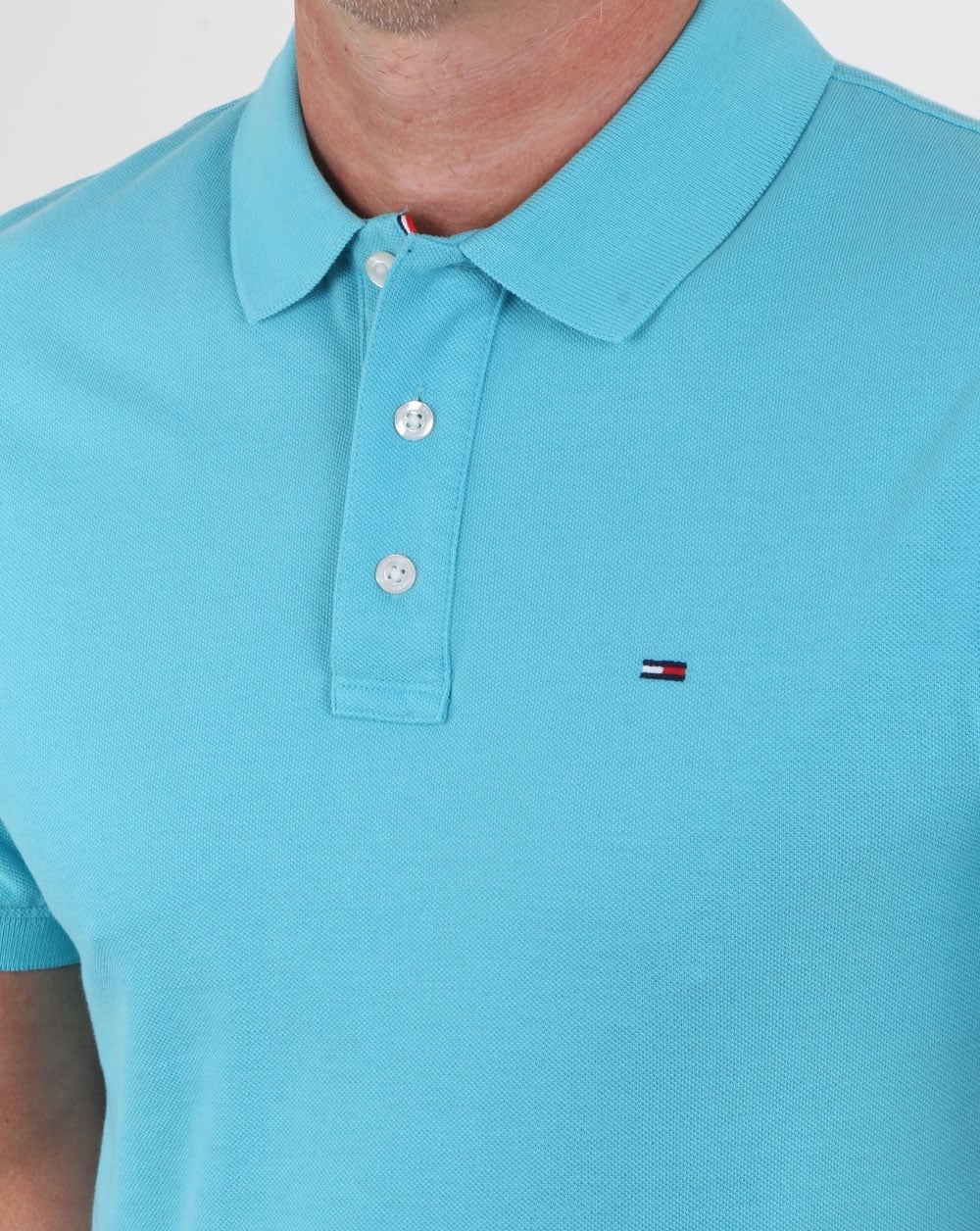 Tommy Hilfiger Cotton Pique Polo Shirt Aqua Blue
