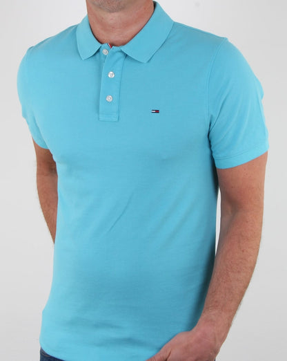 Tommy Hilfiger Cotton Pique Polo Shirt Aqua Blue