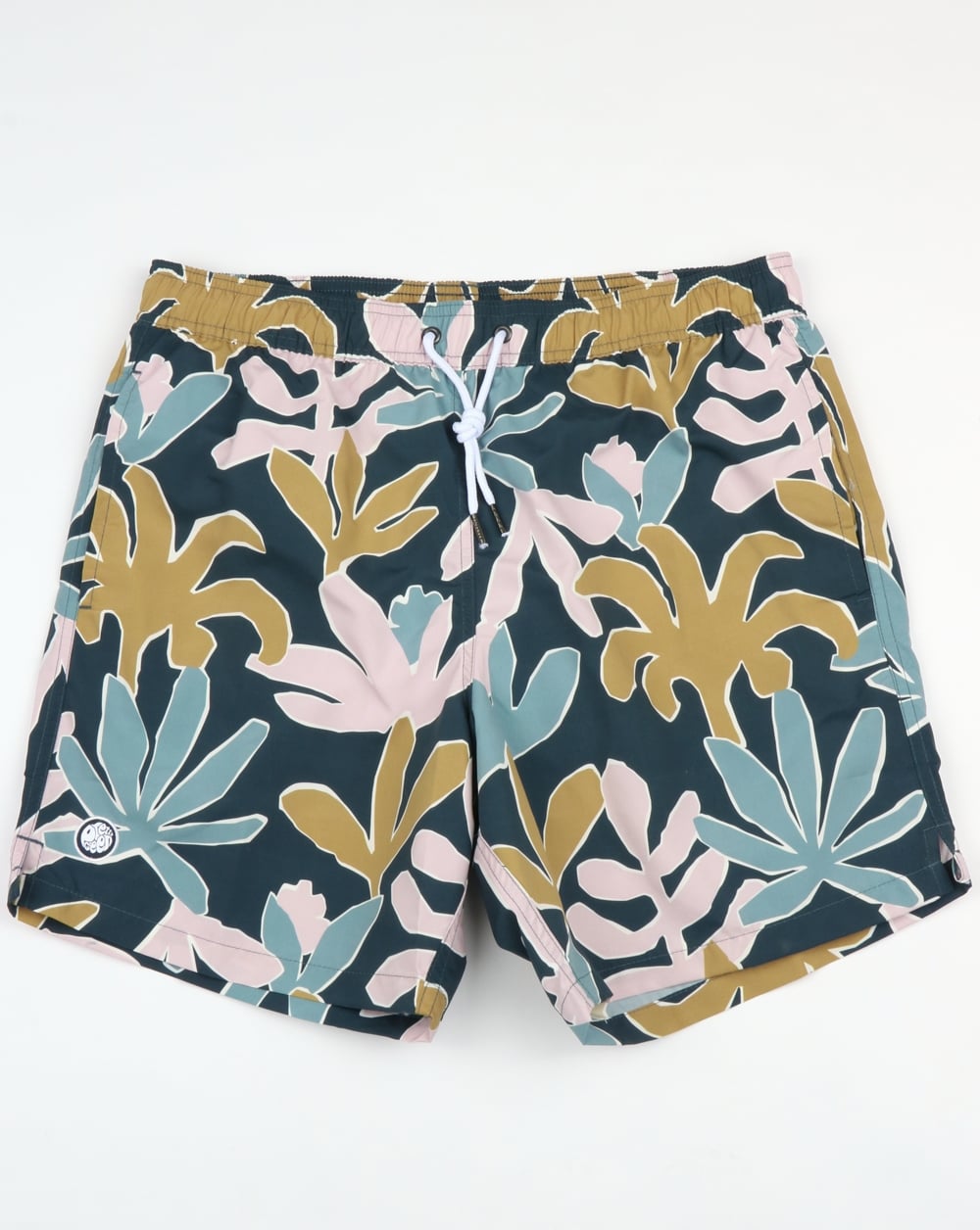 Pretty Green Leaf Print Swim Shorts Navy