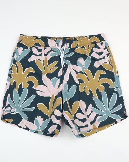 Pretty Green Leaf Print Swim Shorts Navy
