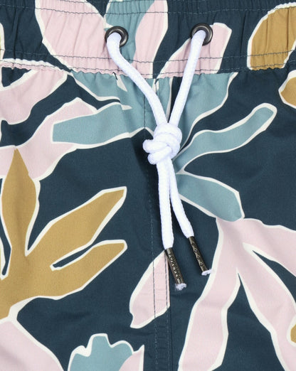 Pretty Green Leaf Print Swim Shorts Navy