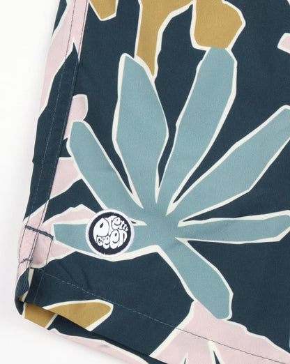 Pretty Green Leaf Print Swim Shorts Navy