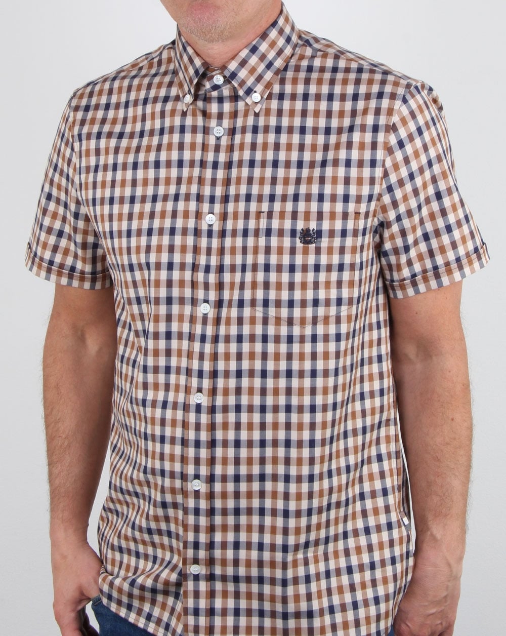 Aquascutum York Short Sleeve Club Check Shirt Vicuna