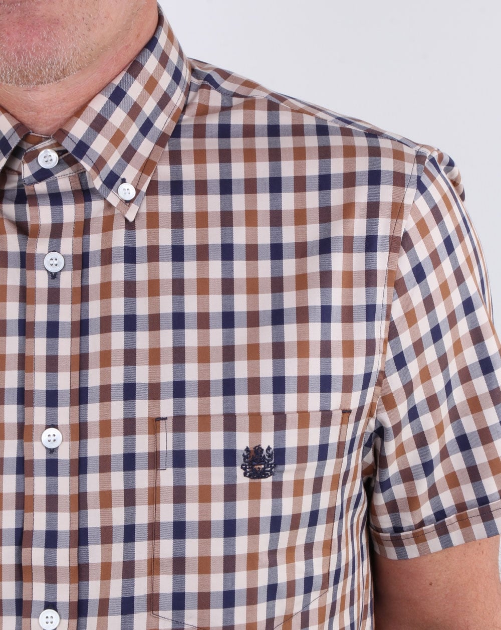 Aquascutum York Short Sleeve Club Check Shirt Vicuna