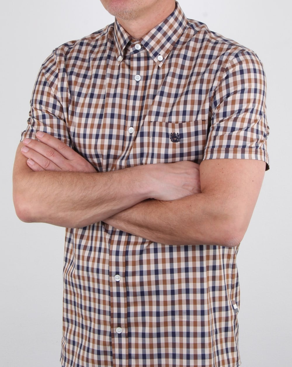 Aquascutum York Short Sleeve Club Check Shirt Vicuna