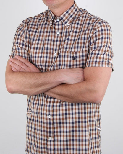 Aquascutum York Short Sleeve Club Check Shirt Vicuna